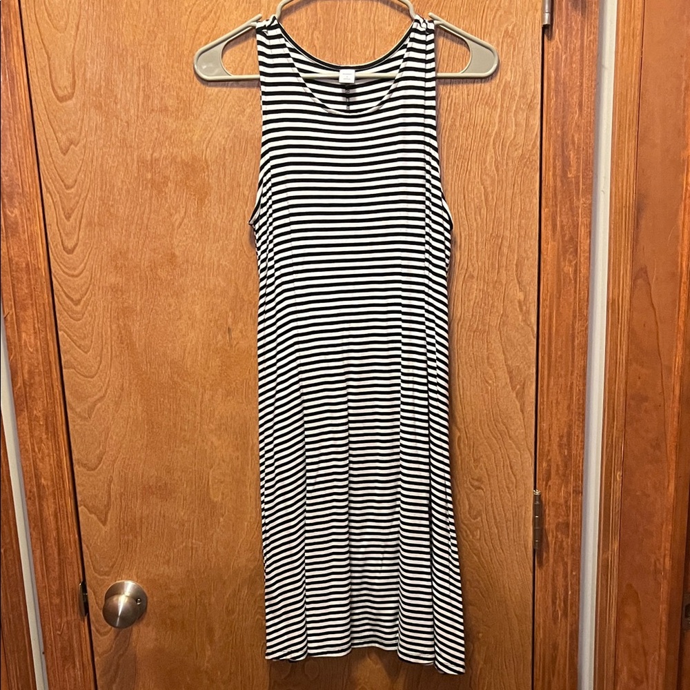 Old Navy Black and White Striped Midi Dress